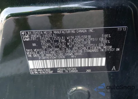 2013 Toyota Rav4 Limited from USA, damaged, VIN 2T3DFREV5DW112836